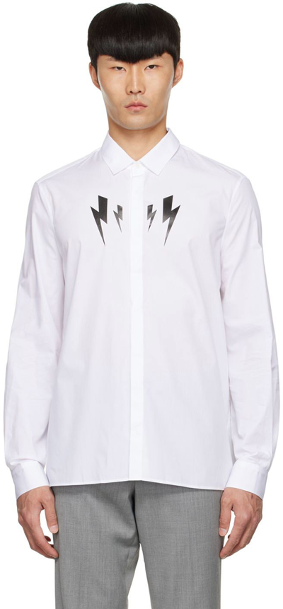Neil Barrett Mirrored Bolt Print Cotton Poplin Shirt In White/black