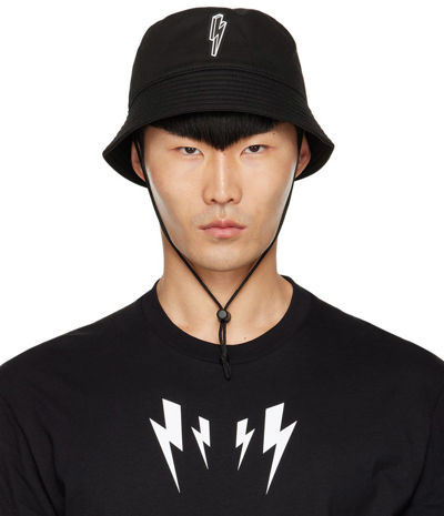 Neil Barrett Black 3d Bolt Bucket Hat In Black White