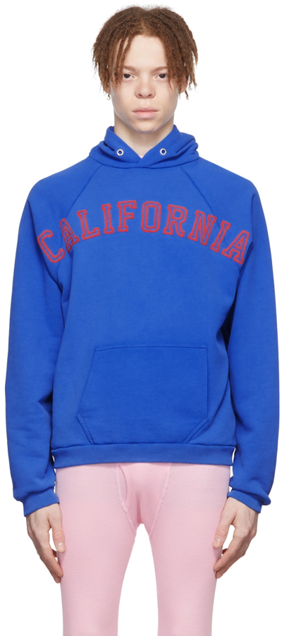 Erl California Flocked Cotton-blend Jersey Hoodie In Blue