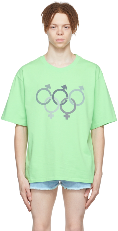 Erl Olympics Graphic-print Oversized Cotton T-shirt In Lime
