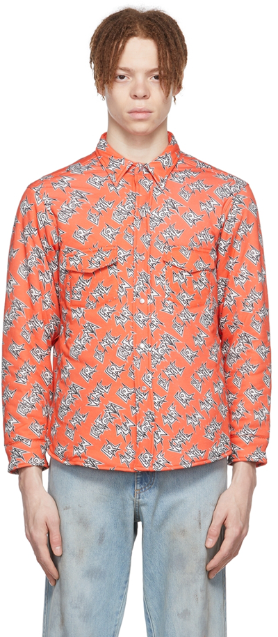 Erl Graphic-print Padded Cotton Overshirt In Pink