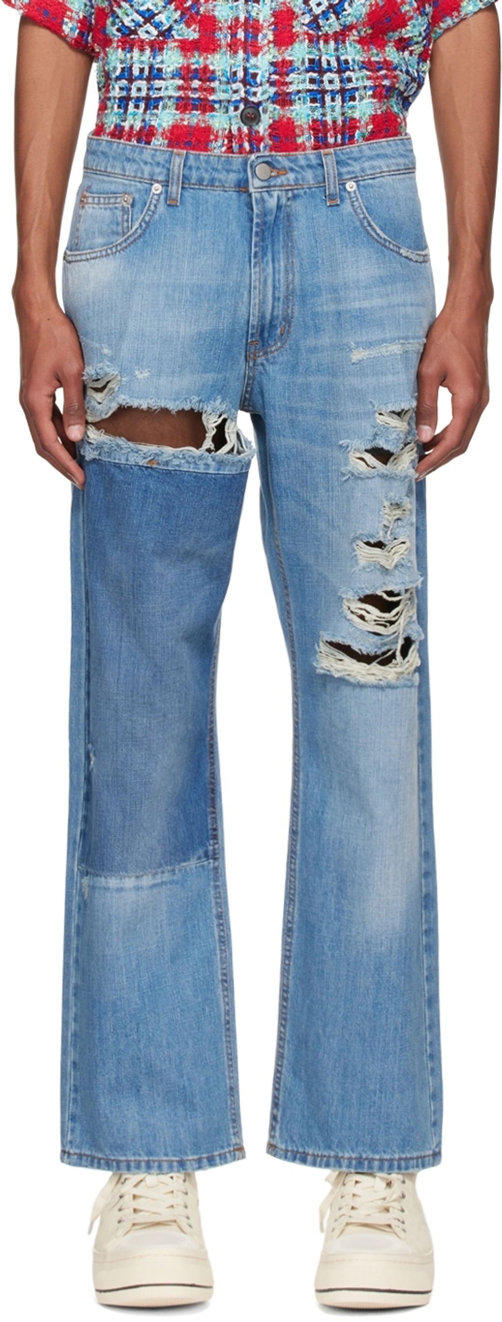 パンツ FAITH CONNEXION DESTROYED STRAIGHT DENIM Faith Connexion Wide-leg Distressed Jeans In Denim | ModeSens
