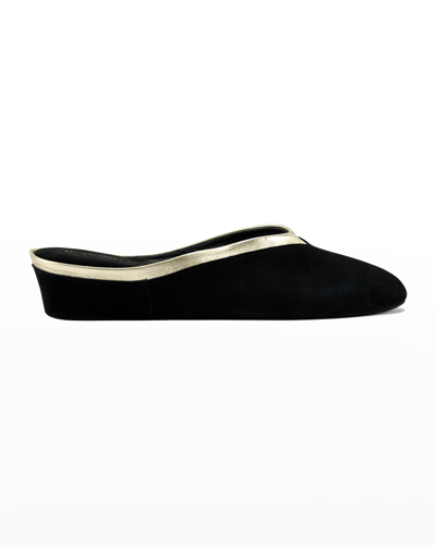 Jacques Levine Suede Wedge Mule Slippers In Black