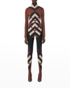 Burberry Chevron Check Jersey Roll-neck Top In Dark Birch Brown