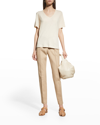 Lafayette 148 Linencotton Jersey V-neck Tee In Buff