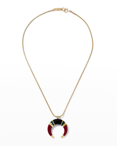 Isabel Marant Double Horn Pendant Necklace In Burgundy