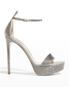 René Caovilla Crystal Ankle-strap Platform Sandals In Grey Lt Chrome