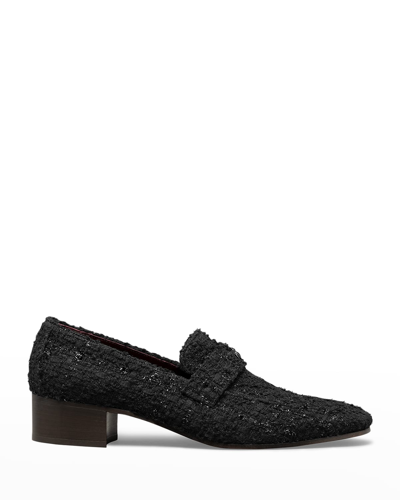 Bougeotte Tweed Heeled Penny Loafers In Black