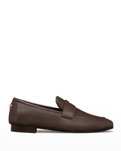 Bougeotte Leather Shearling Penny Loafers In Coffee Brown