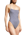 TORY BURCH LOGO PRINTED TIE-BACK ONE-PIECE SWIMSUIT