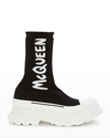 Alexander Mcqueen Tread Slick Graffiti Pull-on Boot Sneakers In Black White