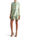 Etro Ruffled Metallic Floral-jacquard Silk-chiffon Mini Dress In Blue