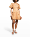 A.l.c Camila Short-oversized Sleeve Tiered Mini Dress In Cafe Latte