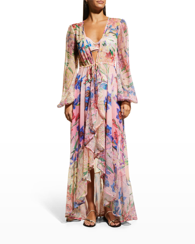 Patbo Iris Floral Crochet Robe In Pink Ombre