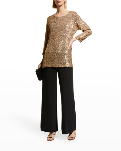 Caroline Rose Sequined Easy Knit Tunic In Gold