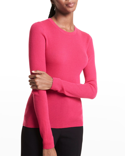 Michael Kors Hutton Ribbed Cashmere Pullover In Fuchsia