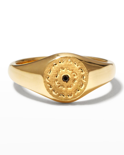 Marco Dal Maso Men's Yellow Gold Icon Signet Ring With Single Black Diamond