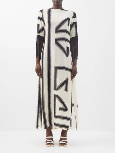 Louisa Parris The Fringe Geometric-print Silk Maxi Dress In Renzo