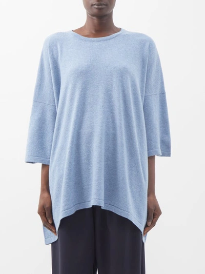 Eskandar Oversized Cashmere-knit T-shirt In Light Blue