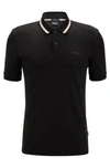 Hugo Boss Slim-fit Polo Shirt In Cotton With Striped Collar In Black