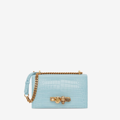 Alexander Mcqueen Jewelled Satchel In Pale Blue