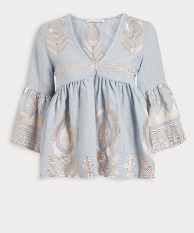 Kori Linen Feather Blouse - Size 12 In Grey / Pink