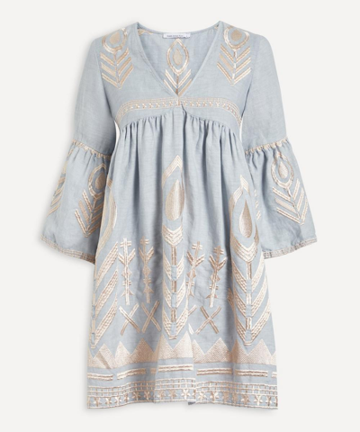 Kori Linen Feather Mini-dress - Size 14 In Grey / Pink