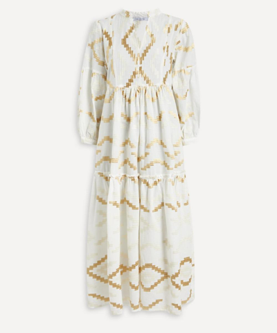 Kori Rhombus Embroidered Maxi Dress - Size 10 In White / Gold