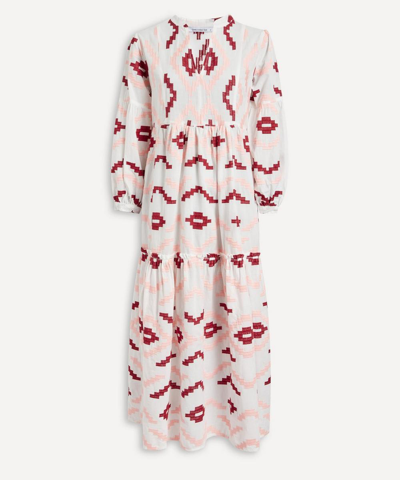 Kori Rhombus Embroidered Maxi Dress - Size 14 In White / Pink / Red