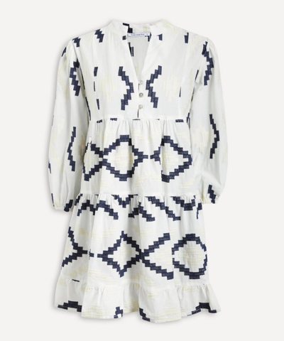Kori Rhombus Embroidered Mini-dress - Size 14 In White / Blue