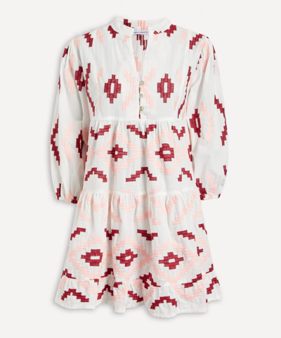 Kori Rhombus Embroidered Mini-dress In White / Pink / Red