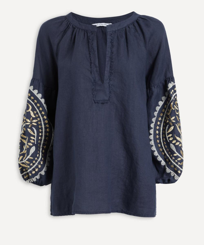Kori Paisley V-neck Blouse In Blue / White / Gold