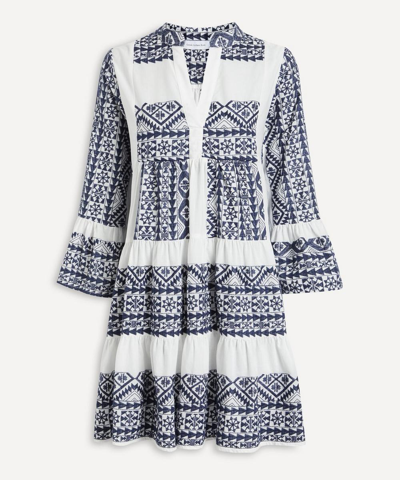 Kori Triangle Short Dress - Size 14 In White / Blue /navy