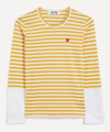 Comme Des Garçons Play Logo-patch Striped Long-sleeve T-shirt In Yellow / White