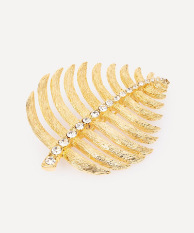 Kenneth Jay Lane Crystal Textured Gold-toned Metal Leaf Brooch