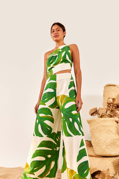 Farm Rio Monstera One-shoulder Cut-out Jumpsuit In Multi