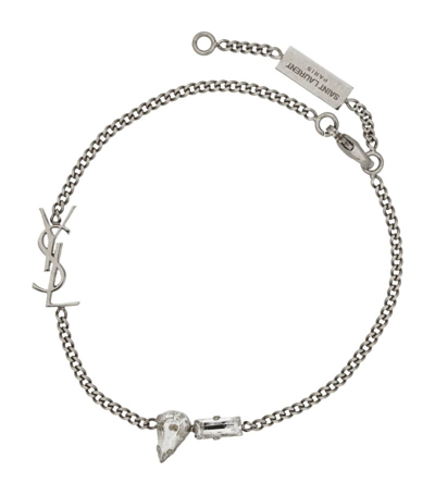 Saint Laurent Crystal Monogram Chain Bracelet In Multi