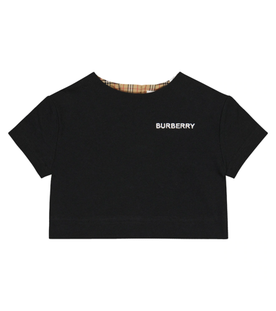 Burberry Babies' Mandie Logo-print Cropped Cotton T-shirt 6 Months - 2 Years In Black