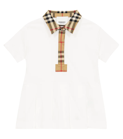 Burberry Babies' Sigrid Vintage Check-print Polo Shirt Stretch-cotton Dress 6 Months-2 Years In White