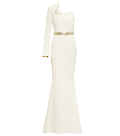 Safiyaa One-sleeved Gown In Ivory With Crystal