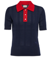 Tory Sport Tory Burch Cotton Pointelle Polo Sweater In Tory Navy Gala Red