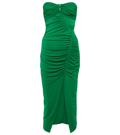 Self-portrait Strapless Jersey Ruched Midi Dress In Green