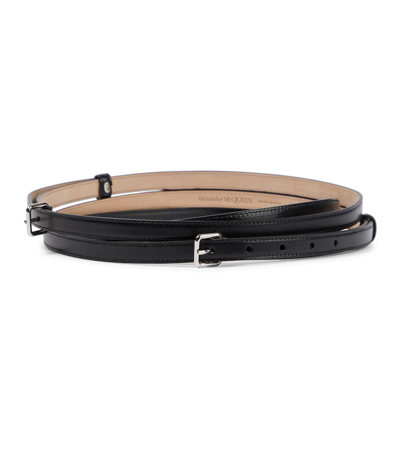 Alexander Mcqueen Thin Double Leather Belt In Black