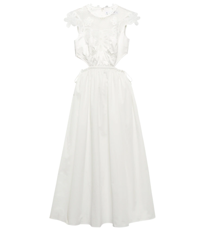 Self-portrait Cutout Guipure Lace-trimmed Cotton-poplin Midi Dress In White