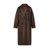 Max Mara Ussuri Double Breasted Leather Long Coat In Marrone Scuro