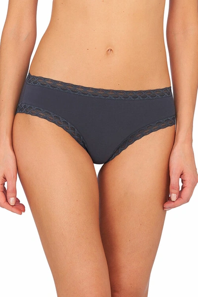 Natori Bliss Girl Comfortable Brief Panty Underwear With Lace Trim In Ash Navy