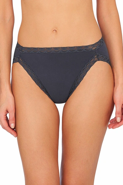 Natori Bliss French Cut Brief Panty Underwear With Lace Trim In Ash Navy