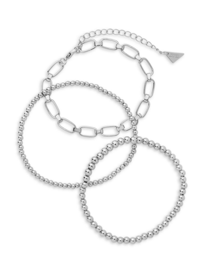Sterling Forever Women's 3-piece Rhodium Plated Bracelet Set In Brass