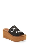 Chloé Woody Logo Espadrille Platform Slide Sandal In Black