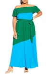 City Chic Trendy Plus Size Colourburst Maxi Dress In Greenstone/topaz